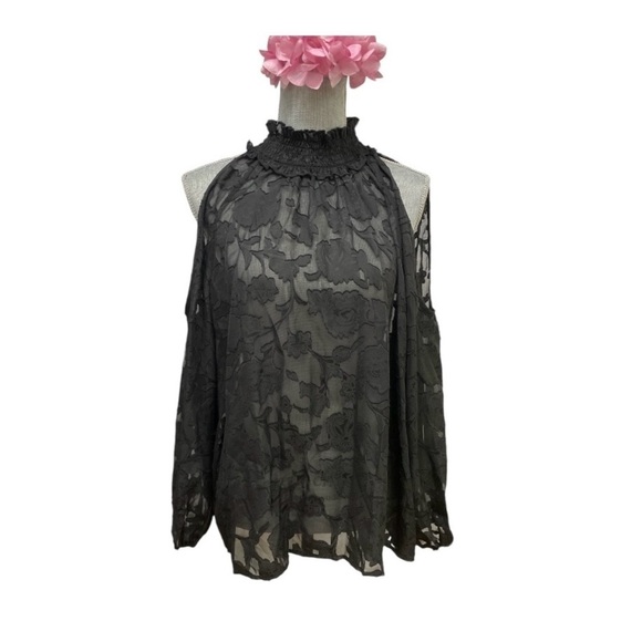 SHEIN Elegant Cold Shoulder Top Long Sleeve Black Plus Size 2XL Blouse - Picture 2 of 16